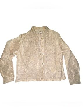 Sandy Starkman Jacket L
Cream Vintage Silk
Embroidered Beaded Boho Art to Wear